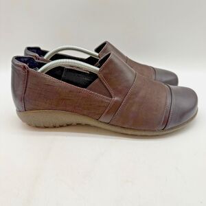 Naot Miro Leather Slip On Loafers Women's EU 41 - 10 US Brown Unique Leaf Soles